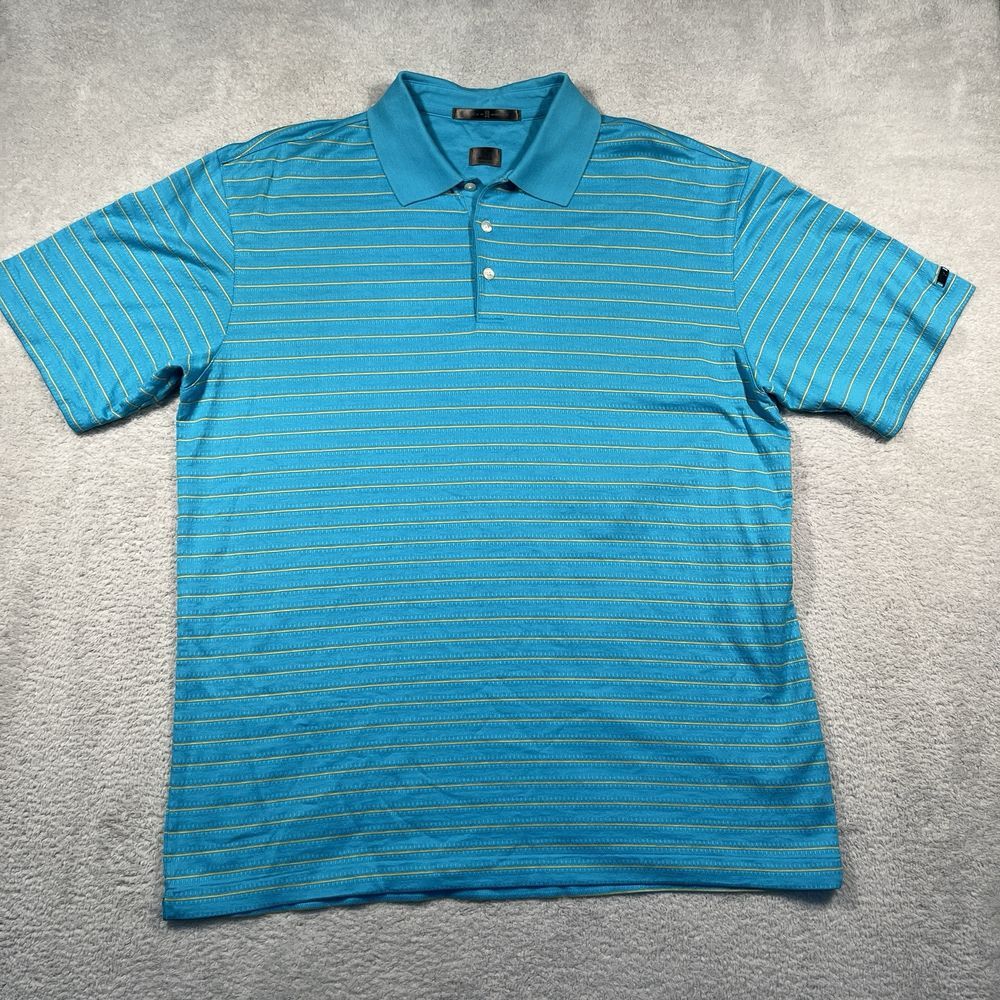Vintage Y2K Nike Fit Dry Tiger Woods Golf Polo Shirt Mens Large Blue Striped EUC
